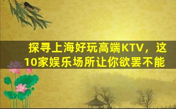 探寻上海好玩高端KTV，这10家娱乐场所让你欲罢不能